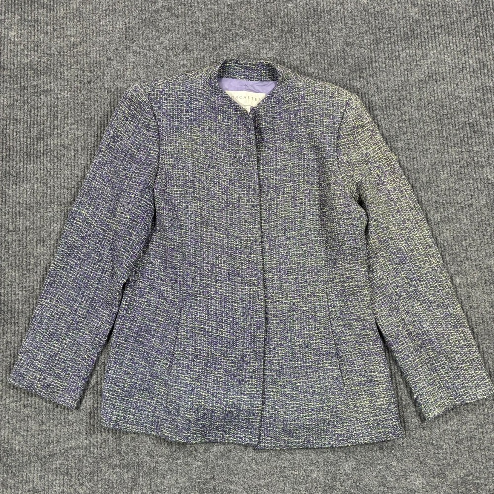 Vintage Doncaster Womens Silk Rayon Tweed Blazer Size Large Purple Textured